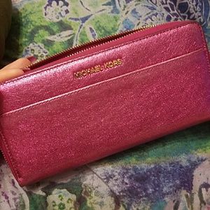 Michael kors pink glitter wallet
